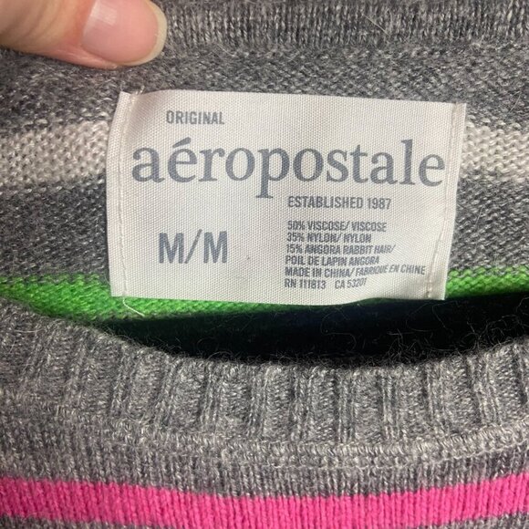 Aeropostale Y2K Size M Rabbit Hair Colorful Striped Sweater Preppy Knit Vintage - Picture 3 of 6